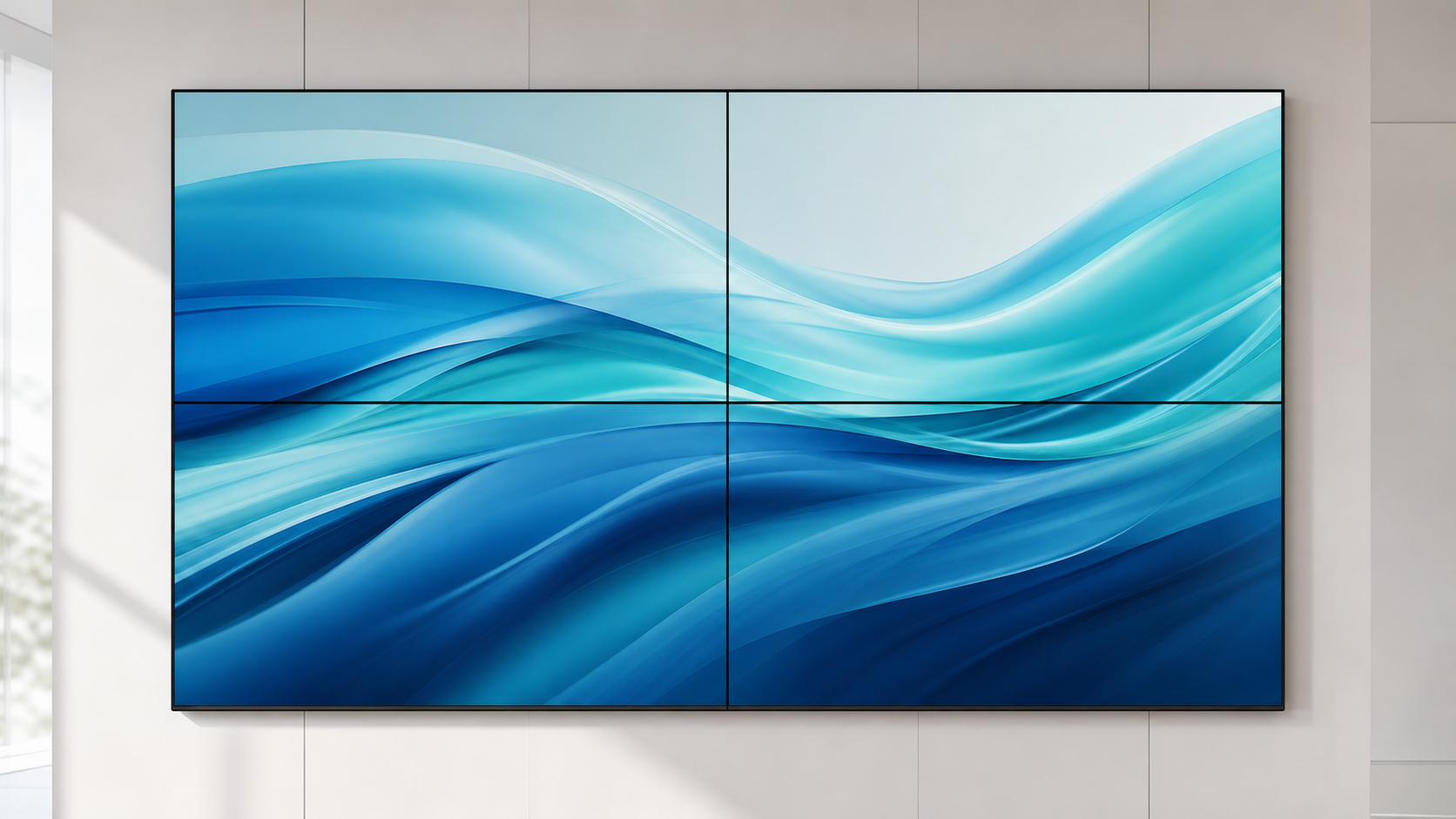 Close view of the ultra-narrow seam on a 2 by 2 Kangway video wall