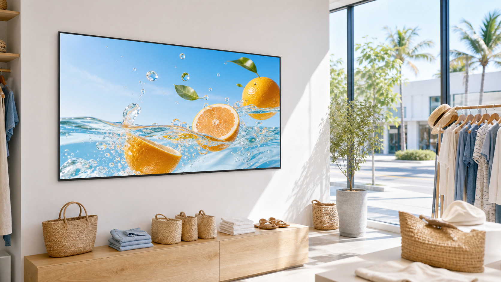 55-inch Kangway ultra-slim wall display in a bright storefront