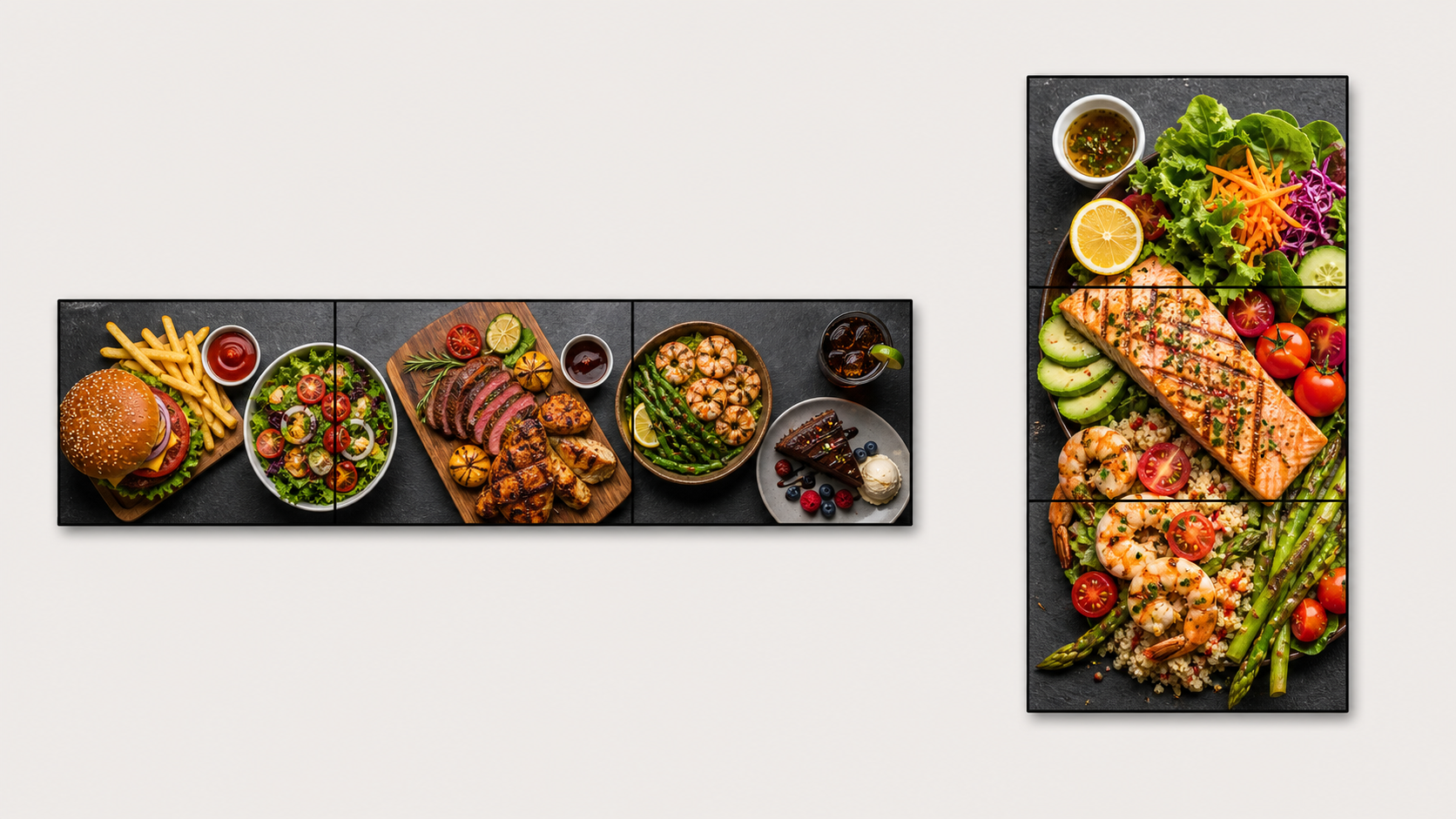Horizontal and vertical Kangway video wall panel layouts