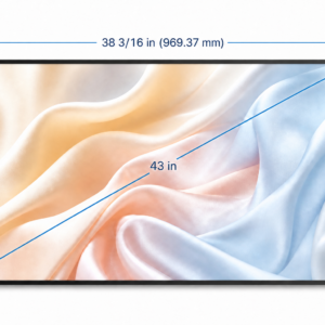 43-inch display dimensions in fractional inches and millimetres