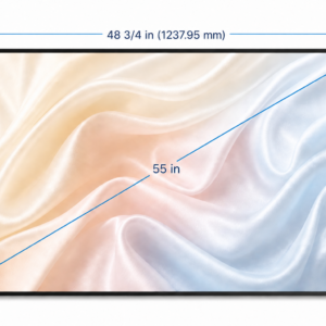 55-inch display dimensions in fractional inches and millimetres