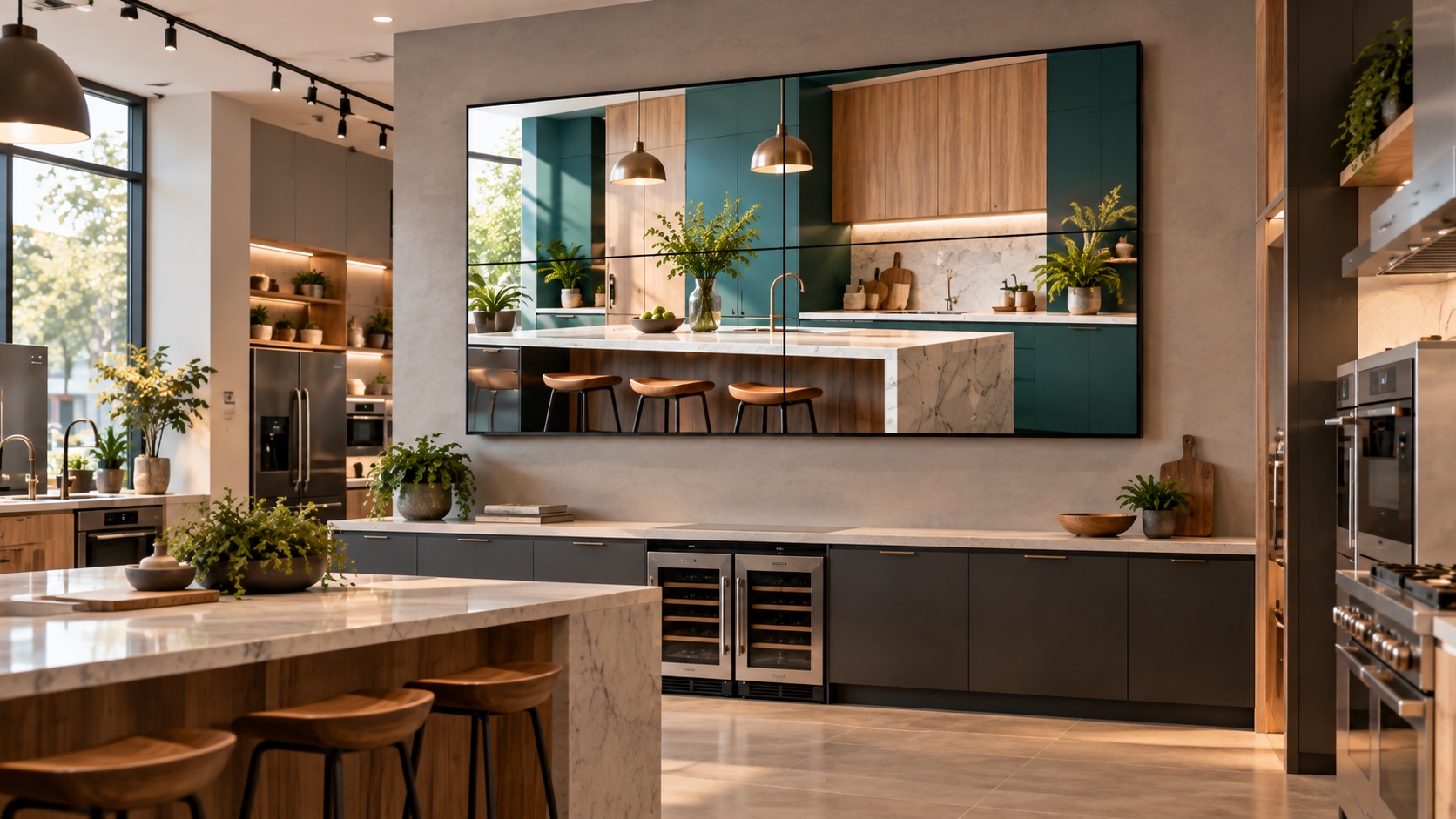 Four-panel Kangway video wall installed in a kitchen showroom